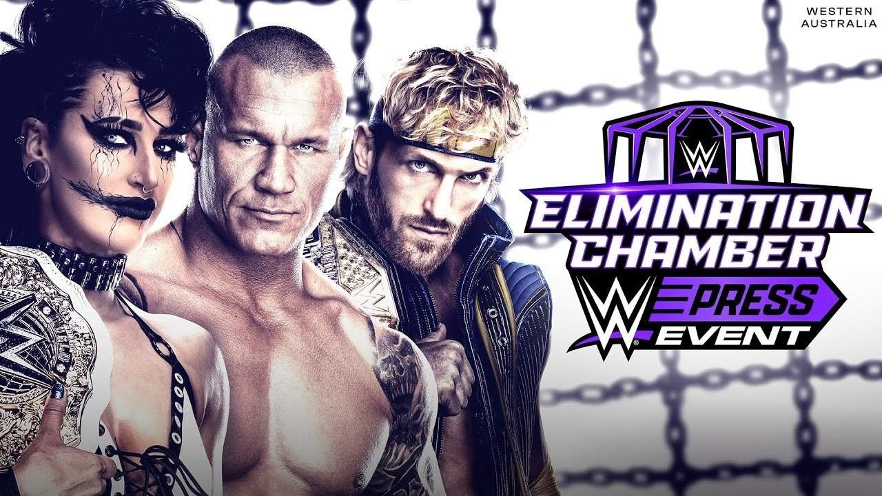 Backdrop for WWE Elimination Chamber Press Event 2024